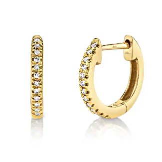 Shy Creation Round Diamond Huggie Hoop Yellow Gold Earrings 1/15ctw