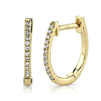 Shy Creation Diamond Huggie Hoop Yellow Gold Earrings 1/15ctw