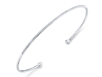 Shy Creation Thin Diamond White Gold Bangle Bracelet 1/6ctw